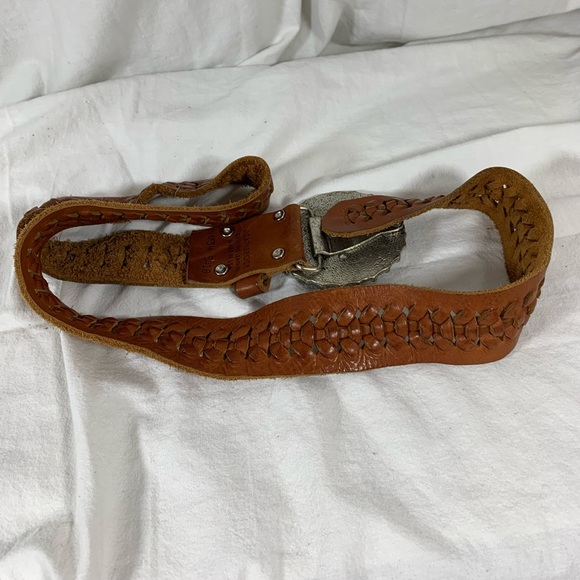 Vintage LEATHEROCKS USA jeweled turquoise woven leather belt 34 medium